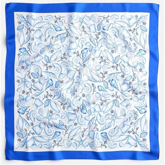 J. Crew Oversized Silk Scarf Seashells Sealife New With Tag - Picture 6 of 9